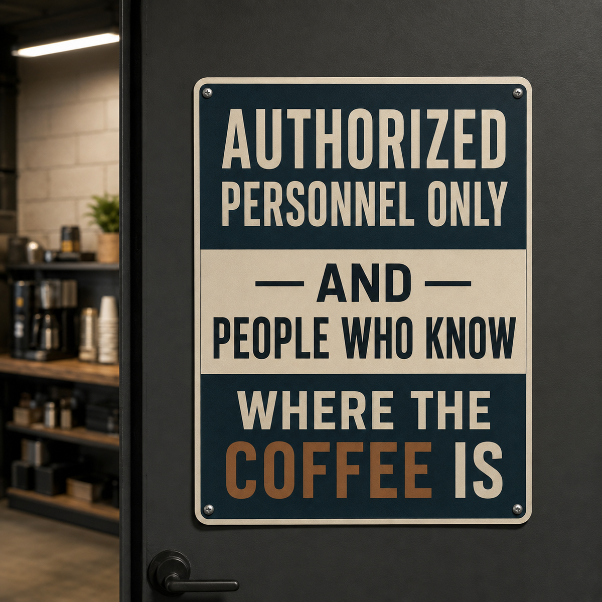 Authorized Personnel Only coffee humor aluminum sign
