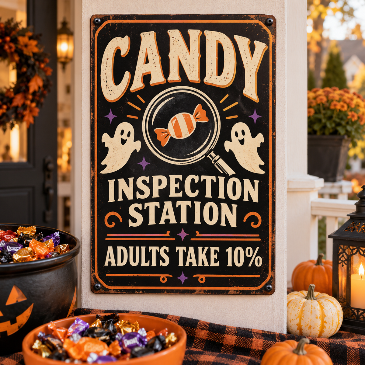 Candy Inspection Station — Adults Take 10% aluminum Halloween sign