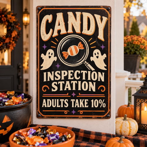 Candy Inspection Station — Adults Take 10% aluminum Halloween sign