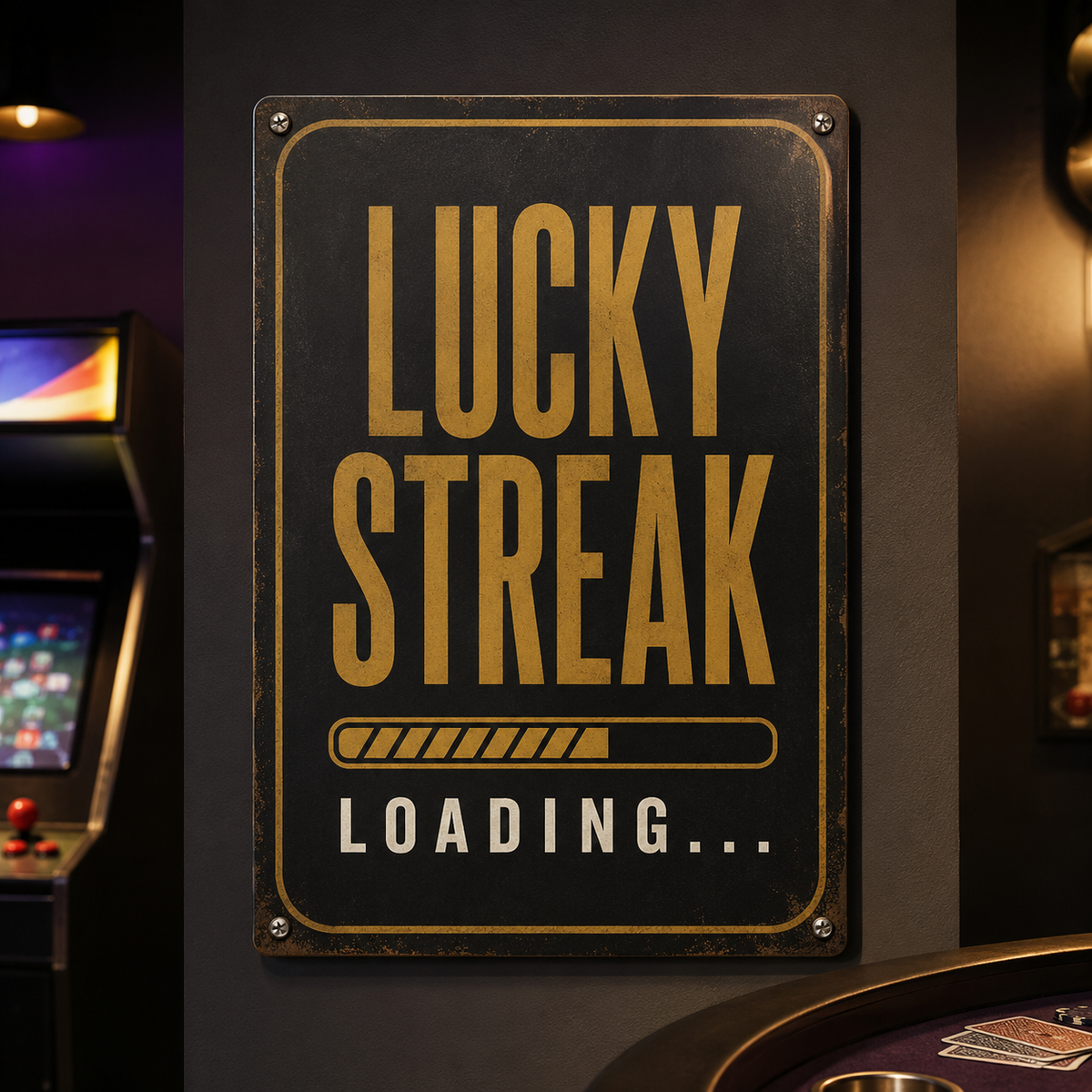Lucky Streak Loading aluminum game room sign
