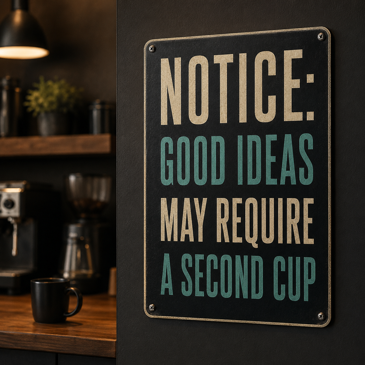 Notice good ideas need a second cup aluminum sign