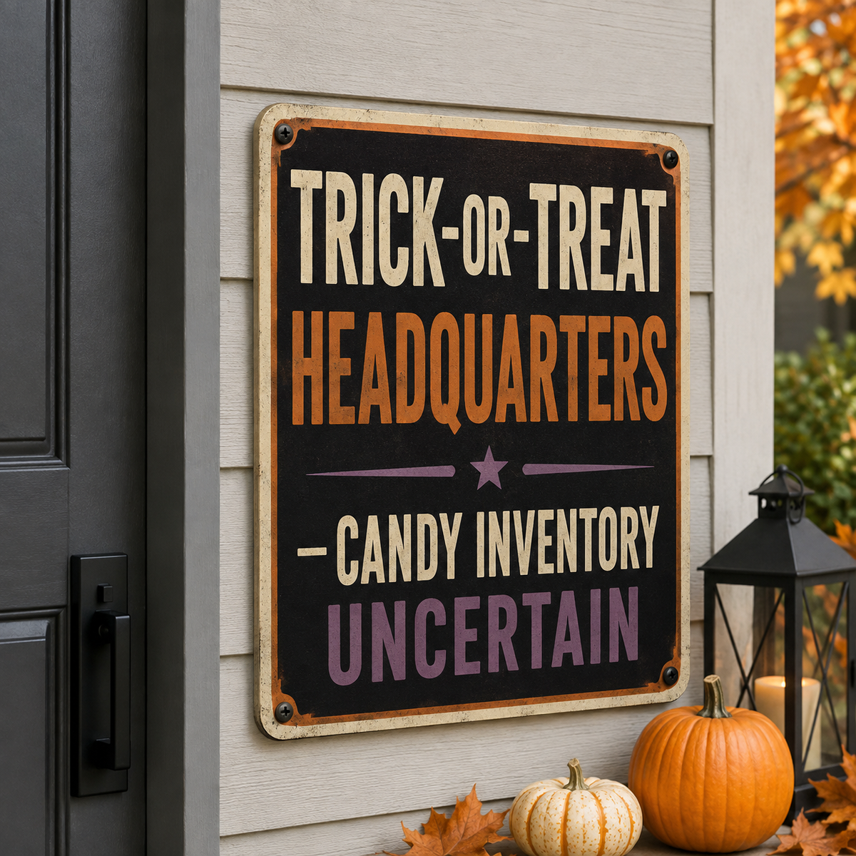 Trick or Treat Headquarters aluminum Halloween sign