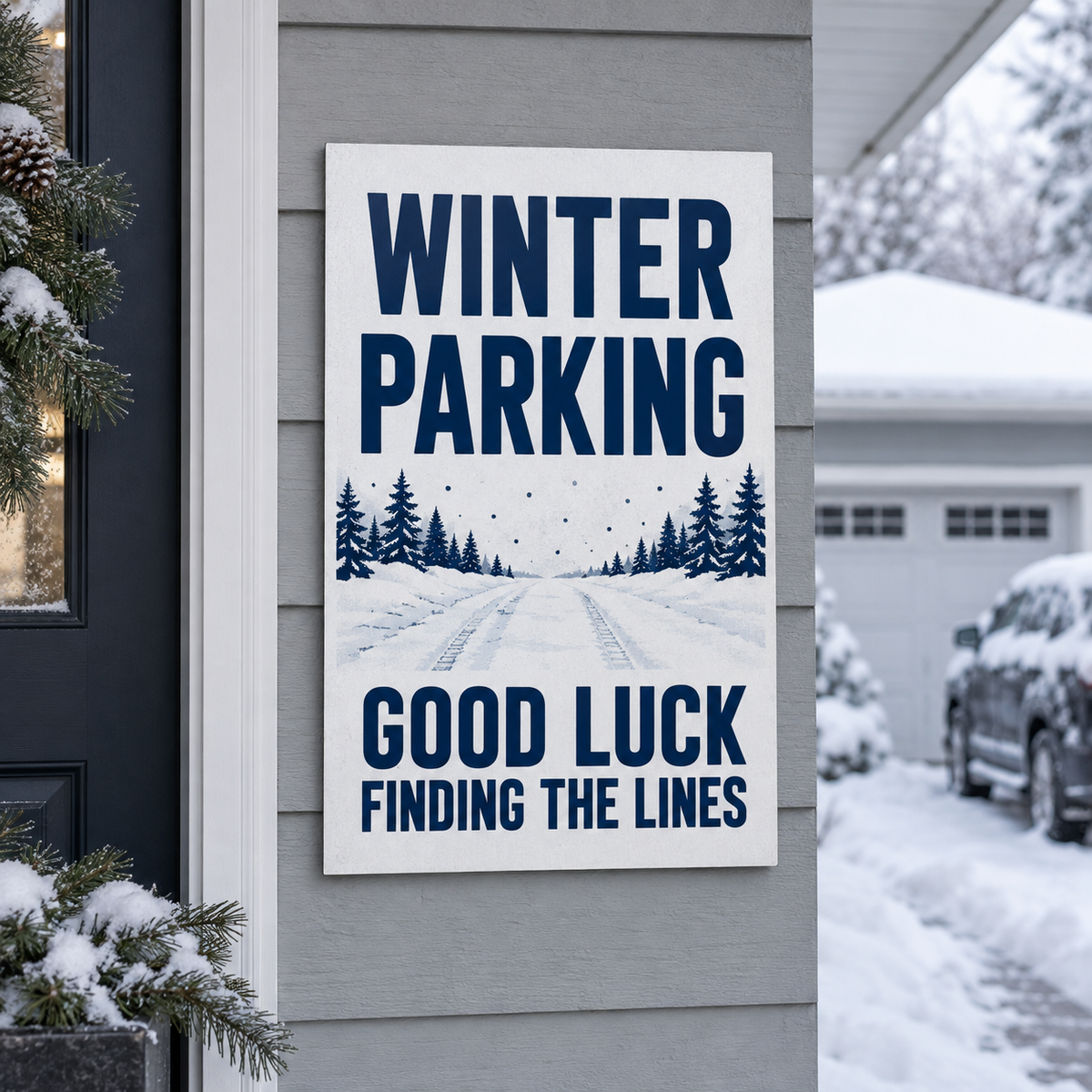 Winter Parking — Good Luck Finding the Lines winter novelty sign