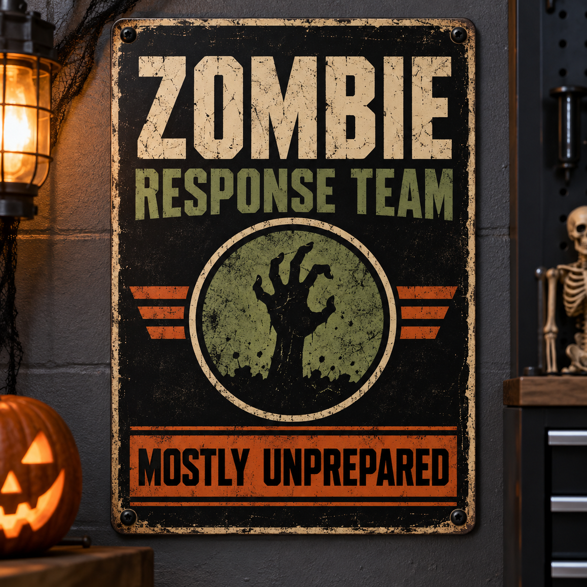 Zombie Response Team — Mostly Unprepared aluminum Halloween sign